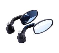 Motorbike Mirror, 1 Pair 7/8inch 22mm Universal Motorbike End Back 360° Side Mirror Aluminum Alloy Motorbike Handle Bar End Rear View Mirror for Motorcycle Bike Black Cover Blue Glass