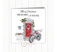Motorbike Motorcycle Biker Christmas Card From Our House To Yours - Friendship, Neighbours, Friends, Brother
