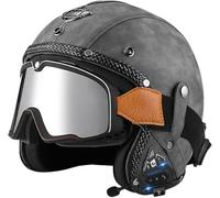 Motorbike Open Face Bluetooth Helmet Retro Jet Motorcycle Leather Helmet Adult Half Helmet with Fashion Goggles DOT/ECE Approved Men's and Women's 3/4 Helmets Moped Scooter 4,XL