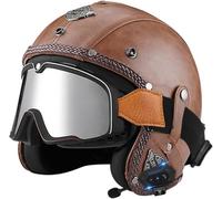 Motorbike Open Face Bluetooth Helmet Retro Jet Motorcycle Leather Helmet Adult Half Helmet with Fashion Goggles DOT/ECE Approved Men's and Women's 3/4 Helmets Moped Scooter 3,XL