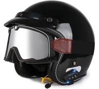 Motorbike Open Face Helmet, German Style Vintage Motorcycle Jet Helmet with Sun Visor, ECE/DOT Approved Crash Jet Helmet for Men Women Road Legal, Retro 3/4 Open Face Design 3,M