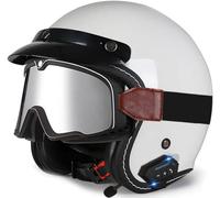 Motorbike Open Face Helmet, German Style Vintage Motorcycle Jet Helmet with Sun Visor, ECE/DOT Approved Crash Jet Helmet for Men Women Road Legal, Retro 3/4 Open Face Design 2,L