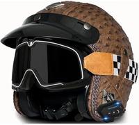 Motorbike Open Face Helmet, German Style Vintage Motorcycle Jet Helmet with Sun Visor, ECE/DOT Approved Crash Jet Helmet for Men Women Road Legal, Retro 3/4 Open Face Design 13,XXL