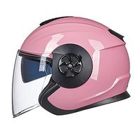 Motorbike Open Face Helmet Retro 3/4 Adults Summer Motorcycle Helmet for Men Women with Double Visor DOT/ECE Approved Vintage Scooter Moped Bike Jet Crash Half Helmet,Pink,XL