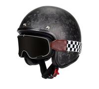Motorbike Open Face Helmets Retro Jet Motorcycle Half Helmet Avce Goggles DOTECE Approved 3/4 Moped Scooter Helmets Carbon Fiber Half Helmet for Adults Men Women Four Seasons F,XL:61-62CM