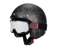 Motorbike Open Face Helmets Retro Jet Motorcycle Half Helmet Avce Goggles DOTECE Approved 3/4 Moped Scooter Helmets Carbon Fiber Half Helmet for Adults Men Women Four Seasons K,M:57-58CM