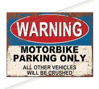"Motorbike Parking Only" Metal Bar Sign - 27cm x 18cm Retro Vintage Tin Plaque - Man Cave, Pub Shed, Garage & Biker Workshop Decor - Funny Father’s Day Gift Made in UK