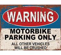 "Motorbike Parking Only" Metal Bar Sign - 30cm x 20cm Retro Vintage Tin Plaque - Man Cave, Pub Shed, Garage & Biker Workshop Decor - Funny Father’s Day Gift Made in UK