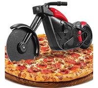 Motorbike Pizza Cutter, Novelty Pizza Cutter Motorcycle Pizza Wheel Slicer Roller, Stainless Steel Pizza Knife Super Sharp Blade with Non-Stick Coating & Kickstand, Kitchen Gadgets Creative Gift (Red)