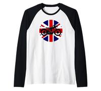 Motorbike Silhouette On Union Jack Flag Classic Bike Style Raglan Baseball Tee