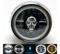 Motorbike Skull Side Mount Headlight Head Light For Honda Kawasaki Suzuki Yamaha Bobber Chopper Old School CG125 GN125 Vintage Bike, Black