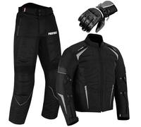 Motorbike Suit - Motorcycle Gloves Armoured 2 Piece Suit Motorbike Waterproof Suits Jacket with Trouser CE Armor For All Weather Mens (Black, 2XL 44 Chest/38 Waist - 32" T)