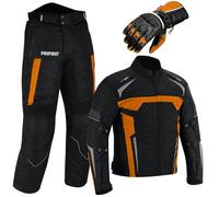 Motorbike Suit - Motorcycle Gloves Armoured 2 Piece Suit Motorbike Waterproof Suits Jacket with Trouser CE Armor For All Weather Mens (Orange, XL 42 Chest/36 Waist - 32" T)