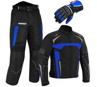 Motorbike Suit - Motorcycle Gloves Armoured 2 Piece Suit Motorbike Waterproof Suits Jacket with Trouser CE Armor For All Weather Mens (Blue, XL 42 Chest/36 Waist - 32"T)