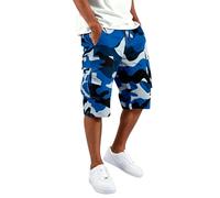 Motorbike Trousers Mens Cargo Shorts Men Men's Summer Casual Twill Multi-Pockets Camo Combat Cargo Shorts Durable Elastic Waisted Utility Work Short Pants for Camping,Jogging,Walking（Blue,XXL）