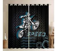 Motorbike Window Curtains Speeding Motorcycle Rider Window Drapes for Kids Boy Room Decor, Extreme Sports Theme Window Treatments Grommet Top 2 Panel Set Bedroom Curtains, 66Wx72L inch