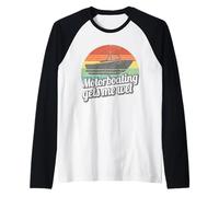 Motorboating gets Me Wet Funny Motor Boat Captain Women Raglan Baseball Tee