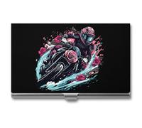 Motorcross Rider Roses Business Card Holder Metal Wallet Credit Card ID Case for Men Women