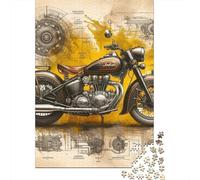 Motorcycle 1000 Pc Eco-Friendly Paper Vintage Blueprint Puzzle Adult Hobbyists Portable Mind Decompression Hours Fun 70x50cm/1000pcs