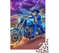 Motorcycle 1000 Pc Recycled Paper Jigsaw Blue Highway Bike Puzzle Adults Reusable Stress Relief Challenging Brain Teaser 52x38cm/1000pcs