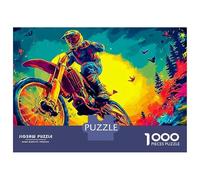Motorcycle 1000 Piece Jigsaw Puzzles for AdultsBiker in Rainbow Backdrop Colourful, Challenging & Brainteasing Adults Jigsaw Puzzle, Puzzle The Future - Cardboard Educational Game Chall