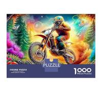 Motorcycle 1000 Piece Sturdy Cardboard Classic Jigsaw Puzzle Neon Biker for Adults, Impossible Hard Challenge, Decompression, Ultimate Relaxation Gift 38x26cm/1000pcs