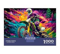Motorcycle 1000 Piece Thick Cardboard Neon Rider Jigsaw Puzzle for Adults Decompression Fun Present Activity Home Beautiful Decoration Best Gift 52x38cm/1000pcs