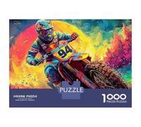 Motorcycle 1000 Pieces Jigsaw Puzzle Biker Psychedelic Cosmic Dynamic Ride- Classic Educational Game for Adults 52x38cm/1000pcs
