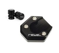 Motorcycle aluminum alloy side stand pad expander For Hon@&da Rebel 500 300 CMX CMX500 All Year CNC Motorcycle Kickstand Foot Side Stand Pad Plate Tire Valve Caps(1Set-Black)