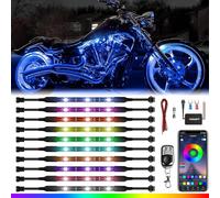 Motorcycle Atmosphere LED Light Strip Kit, BT 10Pcs RGB Neon Accent Glow Lights Flexible Lamp with Wireless Remote Controller for Harley Davidson Honda Kawasaki Suzuki Ducati Polaris KTM BMW