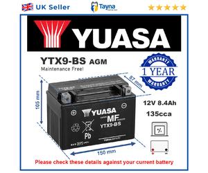 Motorcycle Battery for Triumph Tiger Trident Trophy Thunderbird Replaces YTX9-BS