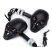 Motorcycle Black Skull Universal LED Turn Signal Indicator Lights Fit For Kawasaki Yamaha Suzuki Harley (Black)