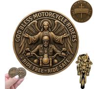 Motorcycle Blessing Coin, God Bless Motorcycle Riders Challenge Coin, Ride Free-Ride Safe Pocket Token Keepsake, Halloween Good Luck Blessings Token, Hilarious Biker Gift for Men Women (1pc)