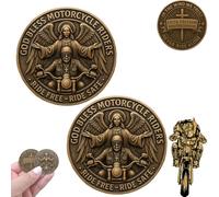 Motorcycle Blessing Coin, God Bless Motorcycle Riders Challenge Coin, Ride Free-Ride Safe Pocket Token Keepsake, Halloween Good Luck Blessings Token, Hilarious Biker Gift for Men Women (2pcs)