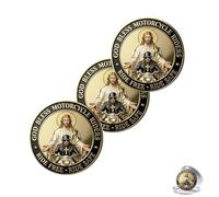 Motorcycle Blessing Coin, God Bless Riders Challenge Coin, Vintage Design, Portable Double Sided Vintage Guardian Angel Token with Cross, Ride Free Ride Safe Pocket Gift for Bikers (3PCS)