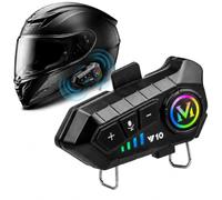 Motorcycle Bluetooth Headset for Helmet, Bluetooth 5.3 Helmet Speakers with Mic, Hands-Free Calling, GPS Navigation & Music, Motorcycle Intercom Communication System, Waterproof for Full Face Helmets