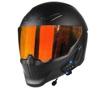 Motorcycle Bluetooth Helmet Retro Full-Face Motorbike Helmets with HD Visor Crash Scooter Helmet ECEDOT Approved Built-In Speakers Can Respond Automatically Motocross Helmets M,M:57-58CM