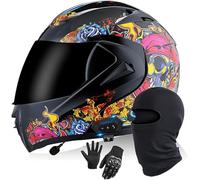 Motorcycle Bluetooth Modular Helmet,ECE 22.06 Approved Flip Up Full Face Motorcycle Dual Visor Helmet, with Dual Speakers and Microphone, for Adults Men and Women 1,M/(57~58cm)