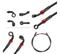 Motorcycle Brake Hose Braided,400-2400mm AN3 Hydraulic Clutch Tube Oil DOT Fluid Pipe Line Stainless Steel for ATV Dirt Pit Street Racing Bike,Removing Fittings Banjo (BlackRed, 2400mm)