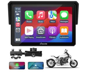 Motorcycle CarPlay Screen Carpuride W502 - 5" IP67 Waterproof Touchscreen, Wireless CarPlay & Android Auto, Dual Bluetooth, GPS Navigation, Universal Handlebar Mount, Siri Voice Control