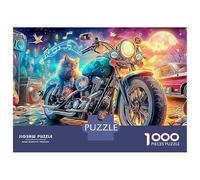 Motorcycle Cat 1000 Piece Extra Thick Cardboard Jigsaw Puzzle for Adults And Kids，cute Pet，Ultra Difficult Brain Training Puzzle 70x50cm/1000pcs