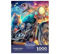 Motorcycle Cat 1000-Piece Premium Cardboard Biker in Nebula Adult Jigsaws, Challenging Game, Stress Relief, Birthday Gift & Office/Home Decor 38x26cm/1000pcs