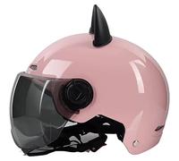 Motorcycle Cat Ear Half Helmet with Sun Visor DOT/ECE Approved Summer Open Face Motorbike Helmet Moped Street Bike Cruiser Scooter Helmets for Adults Men Women,Pink,One Size
