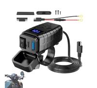 Motorcycle Charger USB Port - PD3.0 QC3.0 Car Charger with Voltmeter | Quick Charge 12-24V Display Screen Blue Red Green 1 Cable USB Quick Charge for Motorcycles Scooters