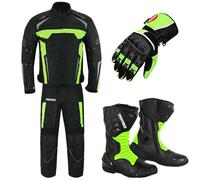 Motorcycle Clothing Suit - Motorbike Suit With Racing Gloves - Motorbike Boots Leather Shoes - 2 Piece Suit Armored Waterproof Suits Jacket Trouser CE Armor For All Weather Mens - Size 5Xtra Large