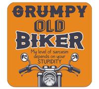Motorcycle Coaster. Grumpy Old Biker - My Level of Sarcasm Depends on Your Stupidity. Funny Garage Drinks Mat. Biker Themed Man Cave Décor.