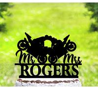 Motorcycle Couple Wedding Cake Topper Motorbike Vintage Silhouettes Gold Acrylic Glitter Toppers for Birthday Baby Shower Graduation Engagement