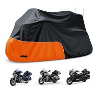 Motorcycle Cover Heavy Duty Waterproof 300D, for Motorcycle with Top Box, Compatible with Harley Davidson Ultra Ltd, Road Glide Ltd, Honda Goldwing, BMW, Indian Motoryclcle Accessories, Black/Orange