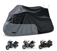 Motorcycle Cover Heavy Duty Waterproof, for Motorcycle with Side+Top Box, Compatible with Harley Davidson Ultra Ltd, Road Glide Ltd, Honda Goldwing, BMW, Indian Motorcycle Accessories, Black/Grey