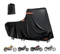 Motorcycle Cover Waterproof Outdoor,600D Heavy Duty Oxford Motorbike Cover,Nano Silver Inner,5 Reflective Strips,2 Air Vents,for Yamaha,Honda,Harley-Davidson,Rain Proof(3XL 109"X44"X56"Black)